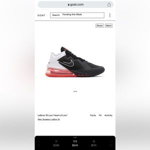 Lebron 18 Low “Heart of Lion” size 11.5 Men